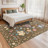 Garvee Floral 8x10 Large Area Rugs Ultra-Thin Soft Boho Flower Carpet Non Slip Washable Brown - Brown