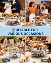 Garvee Heavy Duty 2 Pack 5QT Stainless Steel Round Chafing Dish Buffet Set - Stackable Catering Food Warmer with Lids for Parties, Weddings, Banquets - Portable & Easy Clean Buffet Server, 2pcs