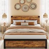 Garvee Full Bed Frame, Platform Full Size Bed Frame with Wood Headboard, Metal Full Bed Frame with Under Bed Storage and Support Legs, Noise Free, No Box Spring Needed, Easy Assembly-Rustic Brown - Brown