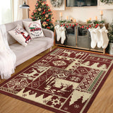 Garvee Christmas Rug Bedroom Living Room Area Rug Buffalo Elk Rustic Area Rug Farmhouse Indoor Throw Area Rug Washable Rug Xmas Boho Area Rug for Dining Nursery, Red 5' x 7' - Buffalo Elk