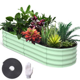 Garvee 6' X 3' X 1' Galvanized Raised Beds for Outdoor, Oval Raised Garden Bed with Open Base, Tool-Free Assembly Planter Raised Boxes for Outdoor Vegetables & Flowers, Green - Green