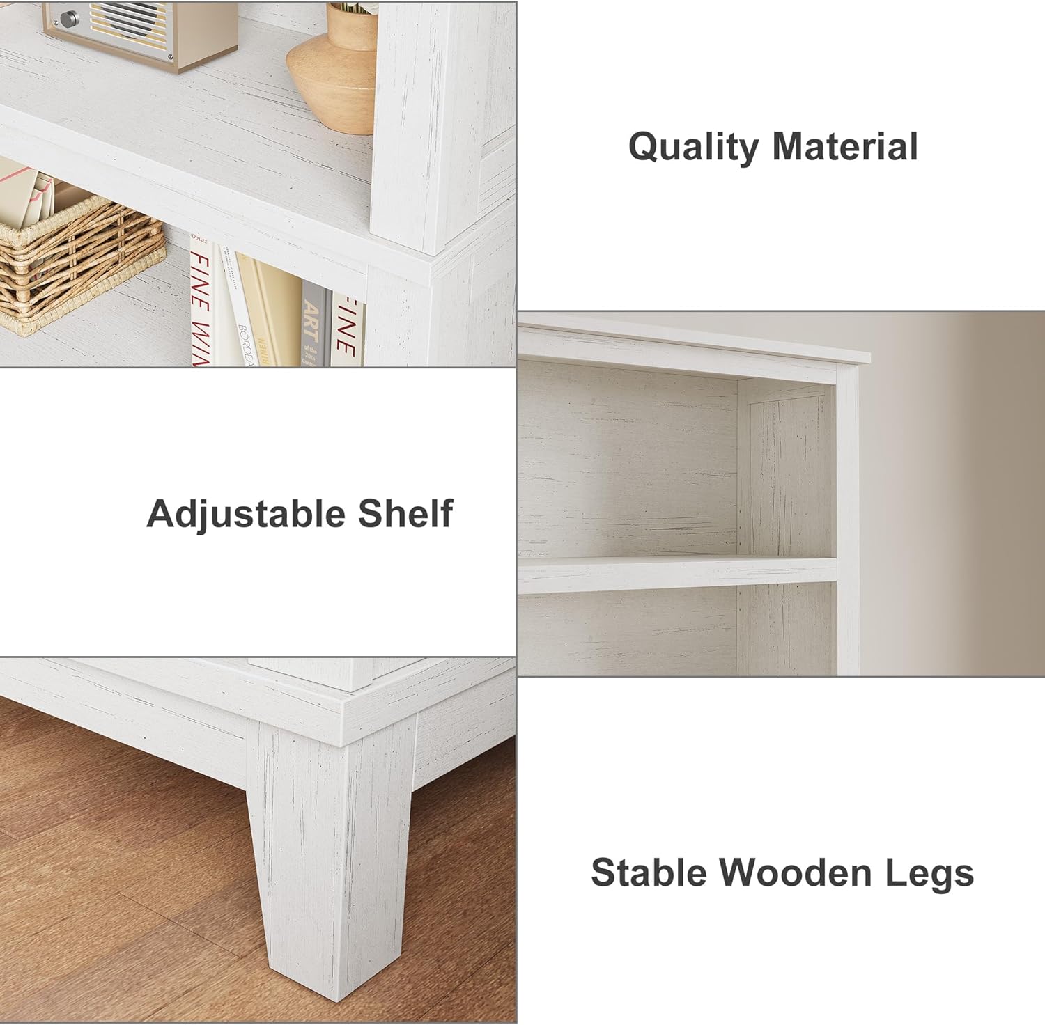 Garvee 71" Farmhouse Bookcase w/Adjustable Shelves & 31.5" Width, 5 Tier Tall Bookshelf with Wooden Legs, Rustic Vintage Book Shelf for Living Room Office Library, White