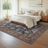 Garvee 8x10Ft Washable Area Rugs, Large Traditional Floral Rugs for Living Room, Low Pile Neutral Soft Rug for Bedroom, Dining Room, Home, Office - Blue/Orange