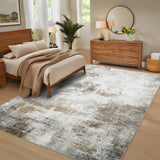 Garvee Abstract Beige & Taupe 5x7 Washable Modern Area Rug – Soft, Stain-Resistant, Non-Slip Low-Pile Carpet for Living Room, Dining Room, Office, or Bedroom - Beige & Taupe