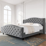 Garvee Tufted Upholstered Platform Bed Frame with Headboard and Footboard, Raised Wing Back Headboard, Mattress Foundation and Wood Slat Support, No Box Spring Needed, Easy Assembly (King, Grey) - Gray