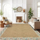 Garvee 6x9 Area Rug Living Room Rugs, Washable Large Modern Minimalist Non Slip Under Table Carpet for Dining Room Soft Low Pile Stain Resistant Floral Floor Cover for Home Office, Beige Bordered - Beige