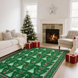 Garvee Distressed Christmas Green 9x12 Low Pile Non-Slip Machine Washable & Foldable Rug for Living Room, Bedroom, Entryway & Holiday Gatherings - Green