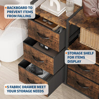 Garvee 5 Drawer Mobile File Cabinet with Fabric Drawers and Open Shelves, Rolling Printer Stand, Iron & Engineered Wood, Fits A4/Letter Files, Home Office Storage, Brown