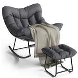 Garvee Papasan Rocking Chair with Footrest, 400 lbs Indoor Outdoor Lounge Rocker with Thick Cushion & Ottoman for Patio, Balcony, Porch & Bedroom, Dark Gray - Dark Gray