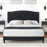 Garvee Full Size Bed Frame with Button Tufted Headboard, Fabric Upholstered Platform Bed Frame with Adjustable Headboard, Mattress Foundation, Easy Assembly, No Box Spring Needed - Black / Full - Black