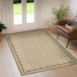 Garvee Modern Jute 3x5 Scalloped Rugs for Entryway, Small Area Rug Solid Jute Rug for Bedroom Girls, Washable Rugs for Living Room, Non Slip Scalloped Bath Mat, Soft Dorm Nursery Carpet for Bedside - Jute
