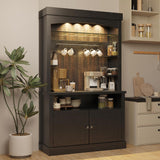 Garvee Coffee Bar With Led Lights Farmhouse Buffet Cabinet Kitchen Sideboard Tall Coffee Hutch 72" H x 42" W Antique White And Oak - Oak