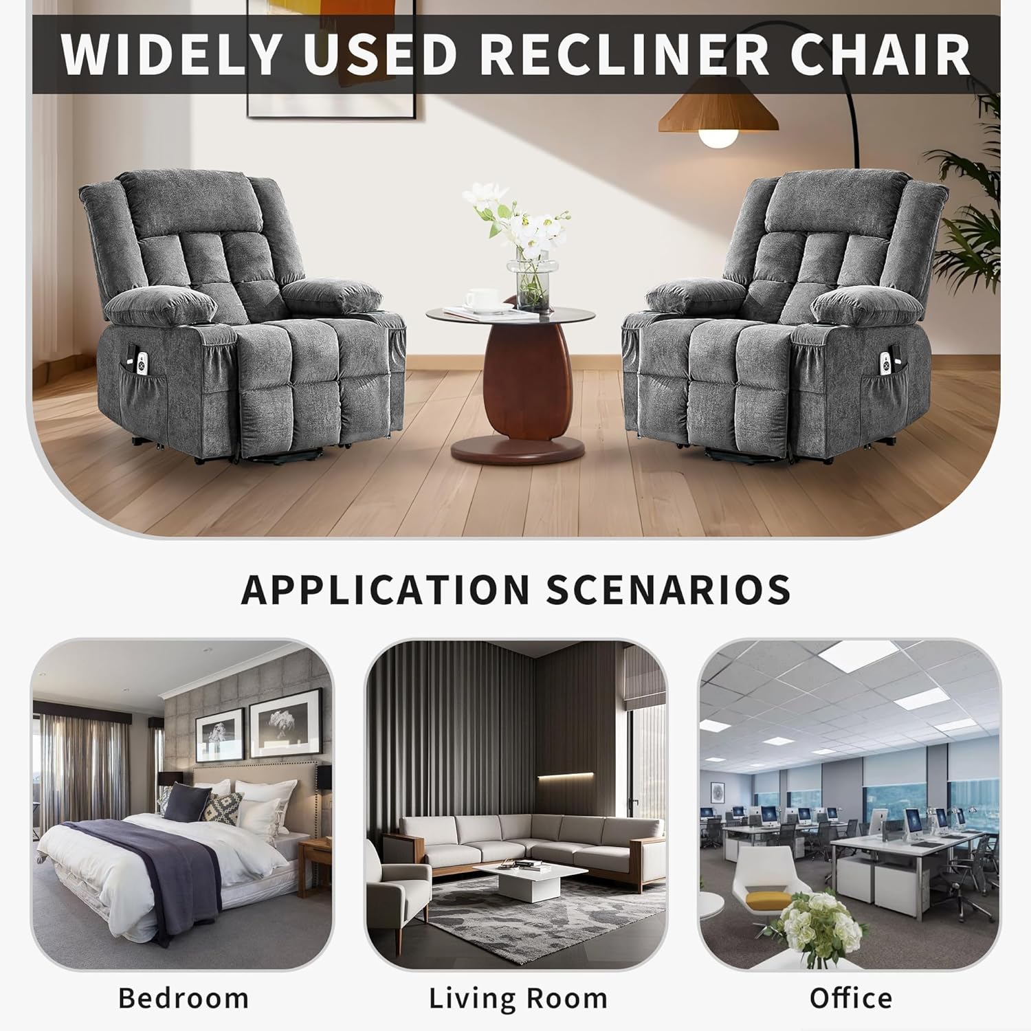 Garvee Wide Electric Power Lift Recliner Chair with Massage & Heat – Ideal for Seniors, 3 Positions, USB Charging, Cup Holders, Side Pockets