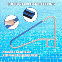 Garvee Pool Handrail 54x36 Pool Rail 304 Stainless Steel Silver Rustproof Pool Stair Rail with Blue Grip Cover Humanized Swimming Pool Railing, Quick Mount Accessories for Pools and Spas