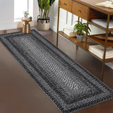 Garvee Bordered Black 2x8 Runner Rug Machine Washable Hallway Runner Rug Entryway Long Runner Carpet Braided Printed Throw Mat Non Slip Kitchen Mat Living Room Rustic Carpet for Bedroom Dining Room - Black