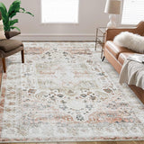 Garvee Vintage Rug 8x10 Distressed Area Rugs Machine Washable Rug Blue Indoor Floor Cover Carpet Rug Soft Velvet Mat Foldable Accent Rug for Living Room Bedroom Dining Room Taupe - Taupe