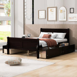Garvee Full Size Wood Bed With 4 Built-In Storage Drawers Platform Bed For Kids Girls Boys Streamlined Headboard Espresso - Espresso