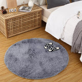 Garvee Fluffy & Sheepskin Pure Grey 4.6-Round Fuzzy Rug, Stain-Resistant Non-Shed Non-Slip for Nursery Bedroom Living Room - Pure Gray