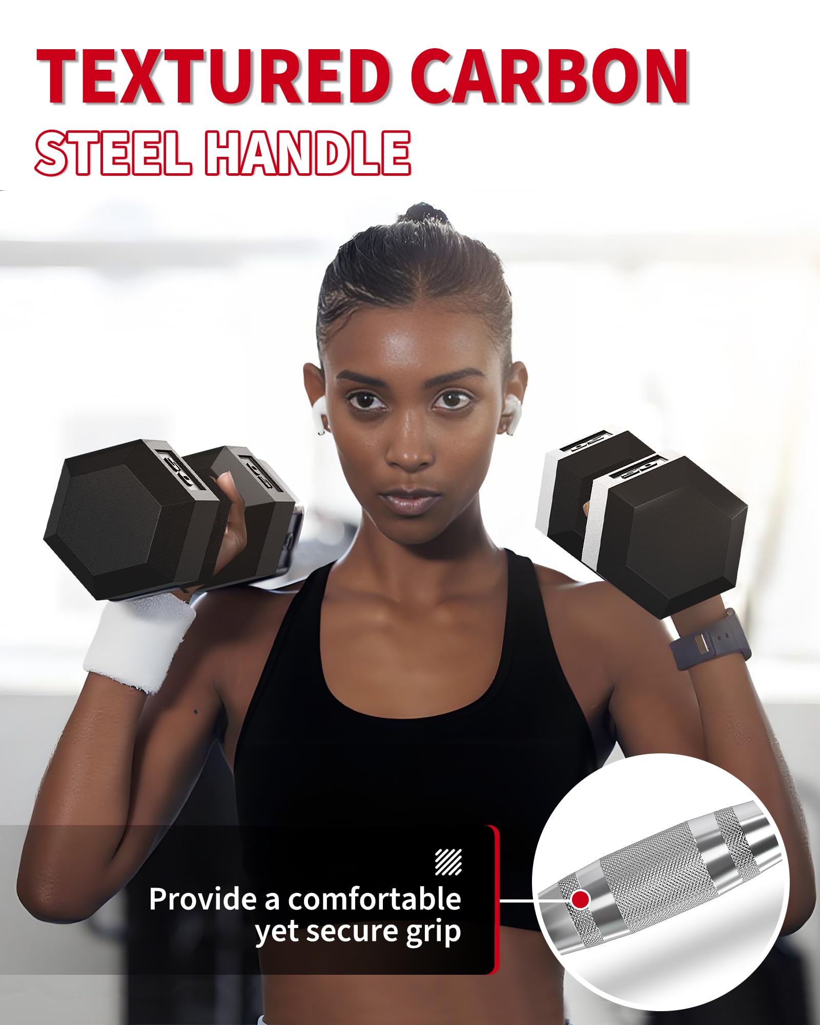 Garvee 50 LB Hex Dumbbell Set of 2 with Cast Iron Core, Rubber Encased Coating and Textured Carbon Steel Handle for Home Gym Strength Training