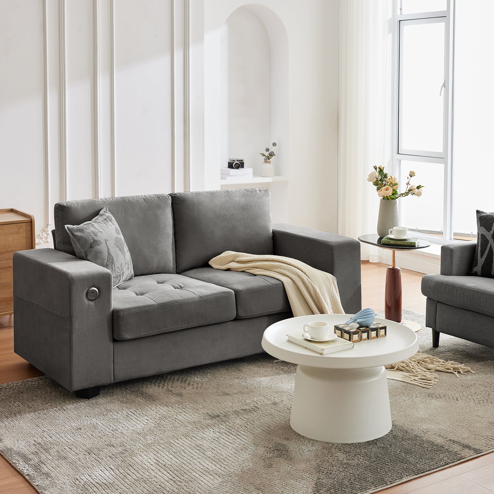 Garvee 71" Chenille Fabric Sofa Modern Comfort Sofa with USB/Type-C Ports, Deep Seat Cushions, Removable Cover, Wide Armrests Ideal for Living Rooms, Small Spaces, and Apartments - Grey