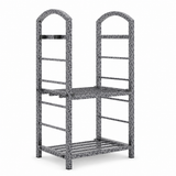 Garvee 30" 2-Tier Firewood Rack, 165 lb Wrought Iron Log Holder with 4 Tool Hooks for Fireplace, Patio & Deck, Sliver - Silver