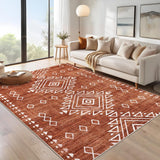 Garvee Washable Rug 5x7 Vintage Rug Soft Indoor Non Slip Carpet Tribal Geometric Low Pile Non-Shedding Kitchen Rug Retro Entryway Rug Foldable Thin Accent Floor Cover for Living Room Bedroom Orange - Brick Red