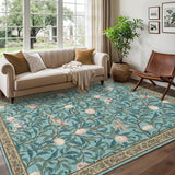 Garvee 8x10 Rugs Botanical Farmhouse Ultra Thin Soft Low Pile Carpet Light Blue for Living Room Bedroom Playroom Nursery - Light Blue