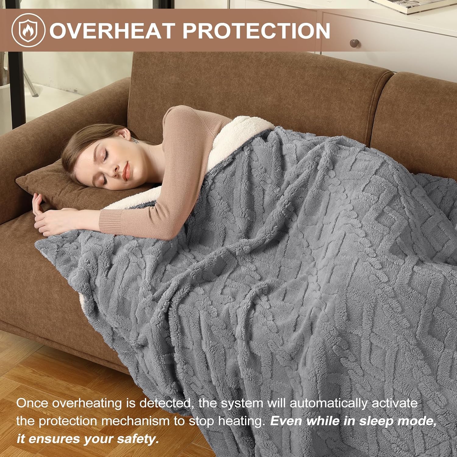 Garvee Electric Blanket Queen Size Dual Control - Thick Tufted Sherpa Heated Blanket Queen with 6 Heating Levels and 20 Time Settings, UL Certified Fast Heating Blanket Queen Size 84"×90", Grey