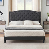 Garvee Full Size Bed Frame with Button Tufted Headboard, Fabric Upholstered Platform Bed Frame with Adjustable Headboard, Mattress Foundation, Easy Assembly, No Box Spring Needed - Dark Grey / Full - Gray