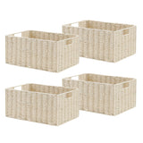 Garvee 4 Pack Storage Baskets Foldable Woven Bins with Handles for Bathroom Bedroom Laundry Pantry 12.2x7.1x5.9 Inch Natural Color