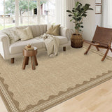 Garvee Modern Jute 9x12 Scalloped Washable Area Rugs for Living Room, Solid Rug for Bedroom Girls, Non Slip Throw Mat With Rubber Back, Soft Dorm Nursery Carpet for Dining Room - Jute