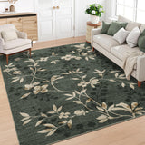Garvee Washable 5x7 Green Floral Leaf Print Rug for Living Room Bedroom Nursery Dining Room, Soft Non Slip Low Pile Thin Mat - Green