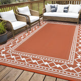 Garvee Outdoor Rug 8x10 Waterproof Plastic Straw Reversible Patio Mat for RV Camping Deck Balcony Terracotta/White - Terracotta