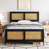 Garvee Twin Size Bed Frame with Rattan Headboard and Footboard, Black Rattan Platform Bed Frame, Mattress Foundation, Noise-Free, No Box Spring Needed, Easy Assembly - Black