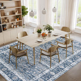 Garvee Vintage Style Area Rugs - Non-Slip Reversible Machine Washable Rug for Living Room Bedroom 5x7ft Blue - Blue