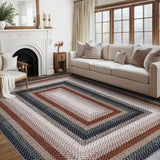 Garvee Bordered Blue Multi 9x12 Braided Area Rug Washable Living Room Rug Modern Braid Printed Large Bedroom Rug Dining Room Throw Carpet with Rubber Backing Farmhouse Accent Carpet for Home Decor Office - Blue Multi
