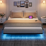 Garvee Floating Bed Frame, Queen Size Bed Frame With Led Lights, Charging Station, Metal Platform Bed Frame Queen, No Noise, No Box Spring Needed, Easy Assemble, Black - Black