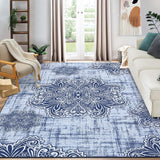 Garvee Washable Area Rug 10x13 Rug Large Living Room Rug Oriental Medallion Rug Floral Rug Farmhouse Rug Vintage Rug Soft Non-Slip Stain Resistant Carpet for Bedroom Dining Room Home Office,Blue - Navy Blue