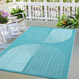 Garvee Outdoor Light Blue & White 8x10 Rug, Waterproof Reversible Plastic Straw Carpet for Patio, Camping, RV & Beach | Lightweight Portable - Light Blue & White