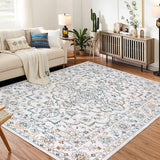 Garvee 4x6 Ft Boho Area Rugs, Modern Machine Washable Floral Rug for Living Room, Multicolor, Ultra Thin Low Pile - Colorful