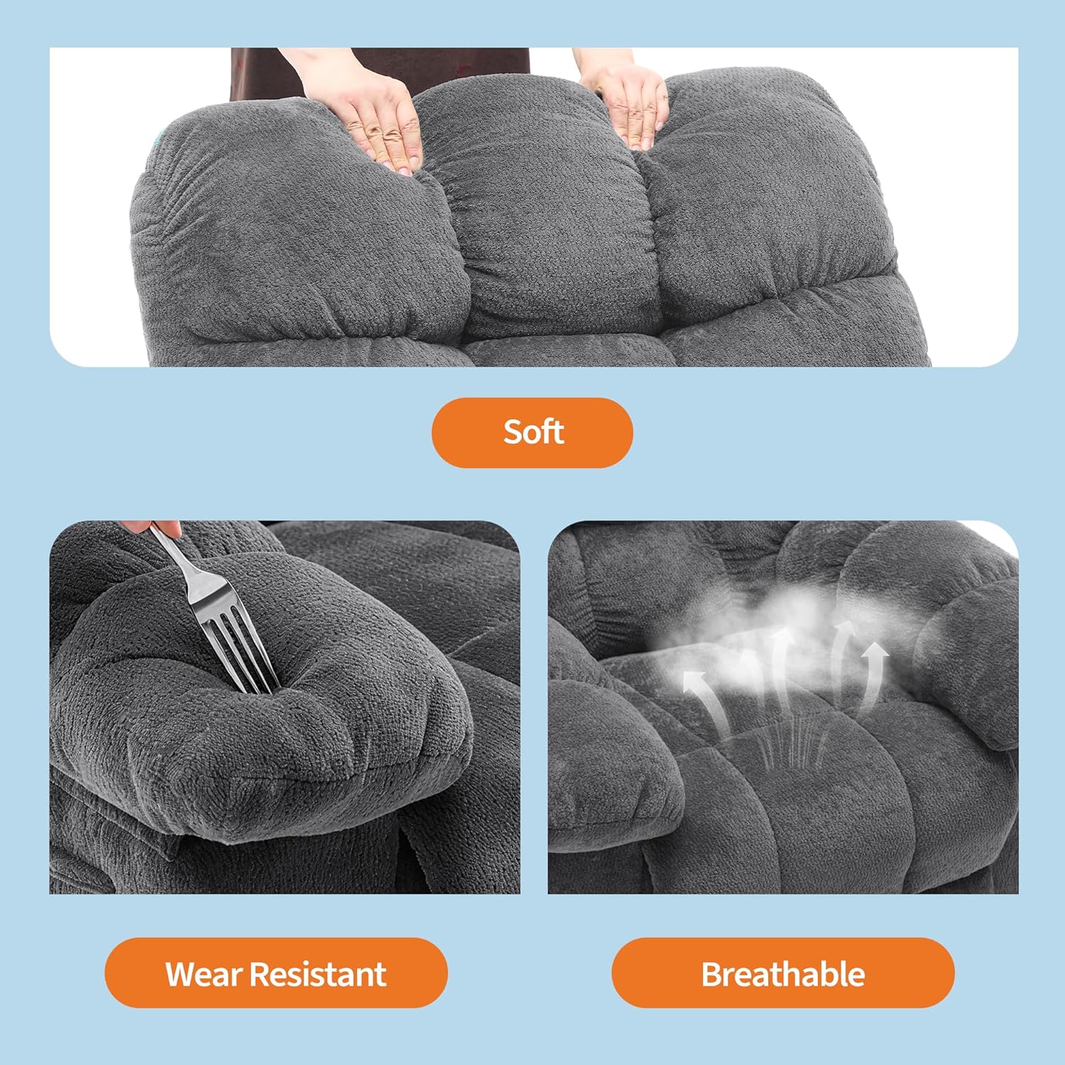 Garvee Manual Recliner Chair for Living Room, Overstuffed Fabric Reclining Sofa with Side Pockets, Ergonomic Upholstered Lazy Chair with Q235 Steel Frame for Adults (Grey)