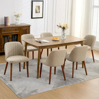 Garvee Set of 6 Mid-Century Modern Fabric Upholstered Dining Chairs with Padded and Solid Wood Legs, Camel