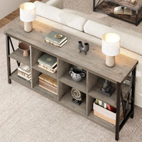 Garvee Console Table, Rustic 3 Tier Sofa Table Behind Couch, Industrial Metal Entryway Table with Storage Shelf, Farmhouse Wooden Foyer Hallway Table for Entry Living Room,Grey.