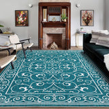 Garvee Vintage Washable Area Rug 4x6 Living Room Large Indoor Rugs Soft Vintage Floral Rugs Non-Slip Backing Stain Resistant Carpet for Bedroom Farmhouse Kitchen Dining Room Kids Playroom, Teal - Teal