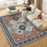 Garvee Washable Rugs Distressed Vintage Trellis Area Rug for Living Room Bedroom Office Nursery Oriental Tribal Area Rug Low Pile Neutral Soft Rug Non Slip Farmhouse Floor Cover Red 5'x7' - Red