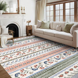 Garvee Large Area Rug 10x13 Washable Rug for Living Room Rustic Floral Area Rug Non Slip Stain Resistant Bedroom Soft Boho Rug Dining Room Throw Area Rug Farmhouse Carpet for Home Office, Green - Green/Pink