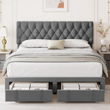 Garvee Queen Size Bed Frame with 2 Storage Drawers, No Box Spring Needed, Upholstered Platform Bed Frame with Adjustable Button Tufted Headboard, Mattress Foundation with Solid Wooden Slats Support - Gray