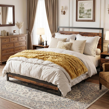 Garvee 6 Inch Twin Bed Frame with Headboard and Footboard, Heavy Duty Slats Support with Under Bed Storage, Non-Slip, Easy Assembly, Rustic Brown