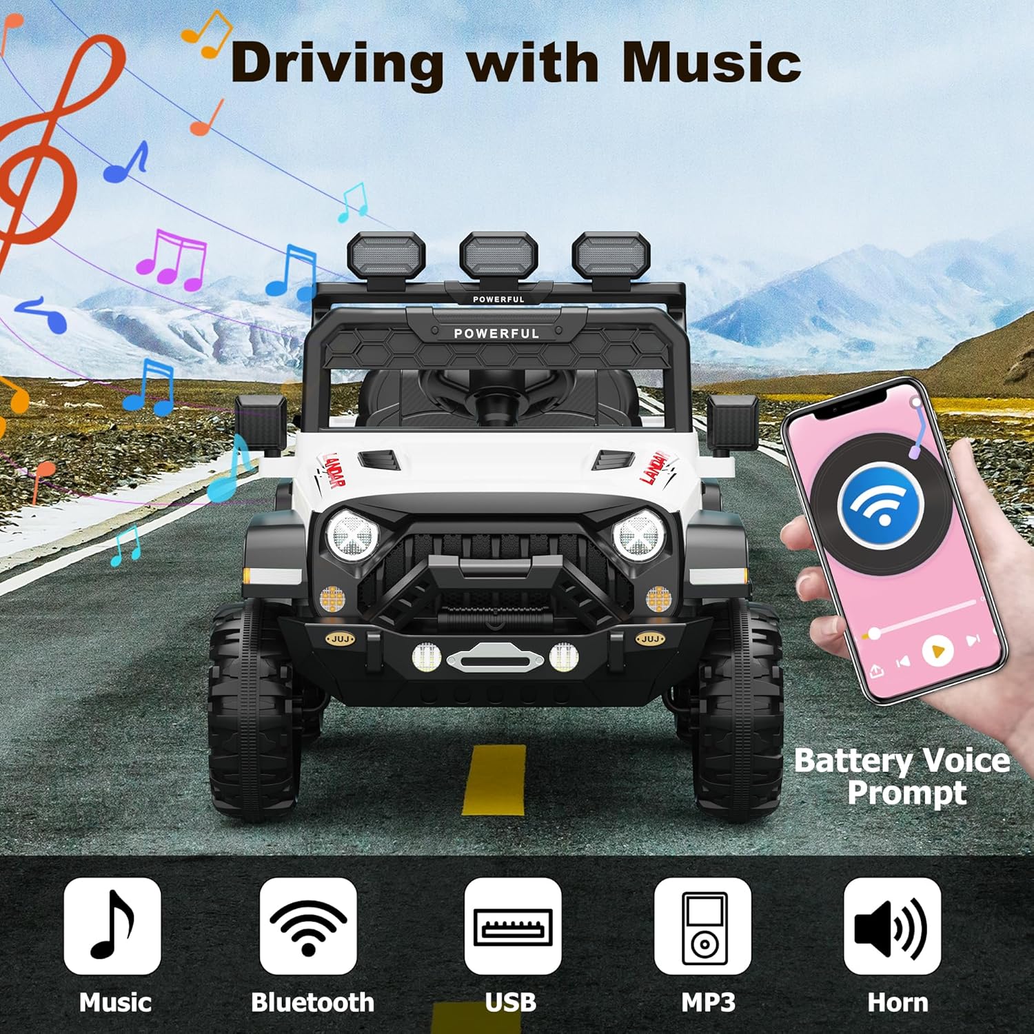 Garvee Ride - P Series: 3-6, Ride on Car with 2.4G Remote Control, 12V Battery Powered Electric Car for kids with 3 Adjustable Speeds, Soft Start, Battery Display, Music (White)