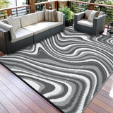 Garvee 10' x 20' Extra Large Gray Outdoor Rug, Waterproof UV Resistant Reversible Plastic Straw RV Awning Mat, Abstract Wave Design for Patio, Deck & Camping - Gray